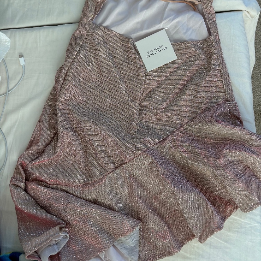 Champagne Pink Glitter Backless Lace-Up Mini Dress | Sparkly Party Dress - Picture 6 of 6